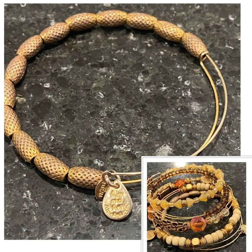 Alex &‎ Ani Gold tone Bangle Beaded Stack Bracelet